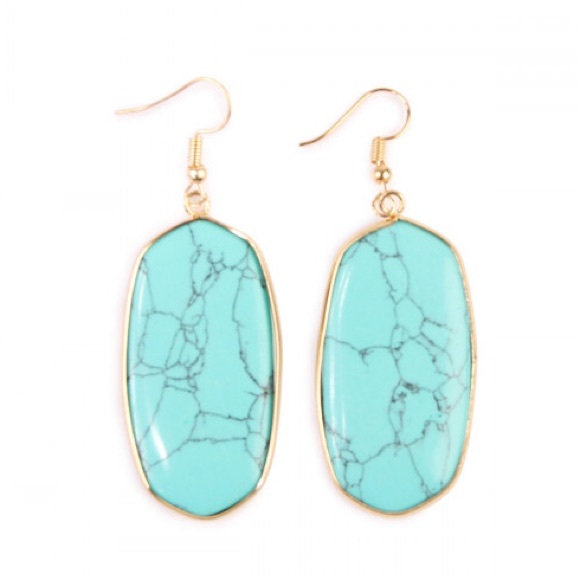 Turquoise Gold Stone Drop Earrings - Picture 2 of 2